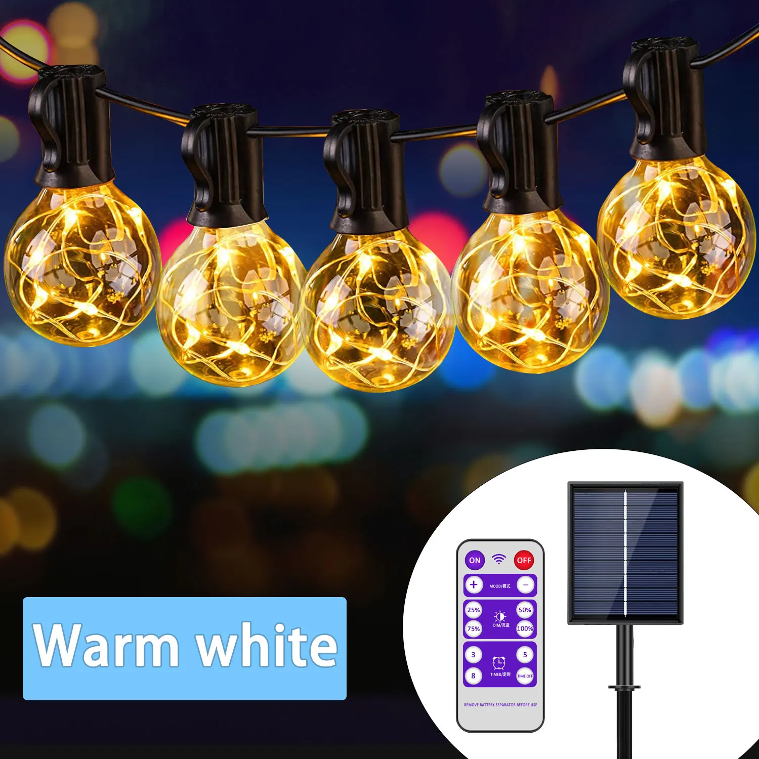aiopp ColorRGB,Solar Außen String Lichter, solar & USB Dual Power G40 Globe-String Lichter für Hinterhof Pergola Partei Bistro 5