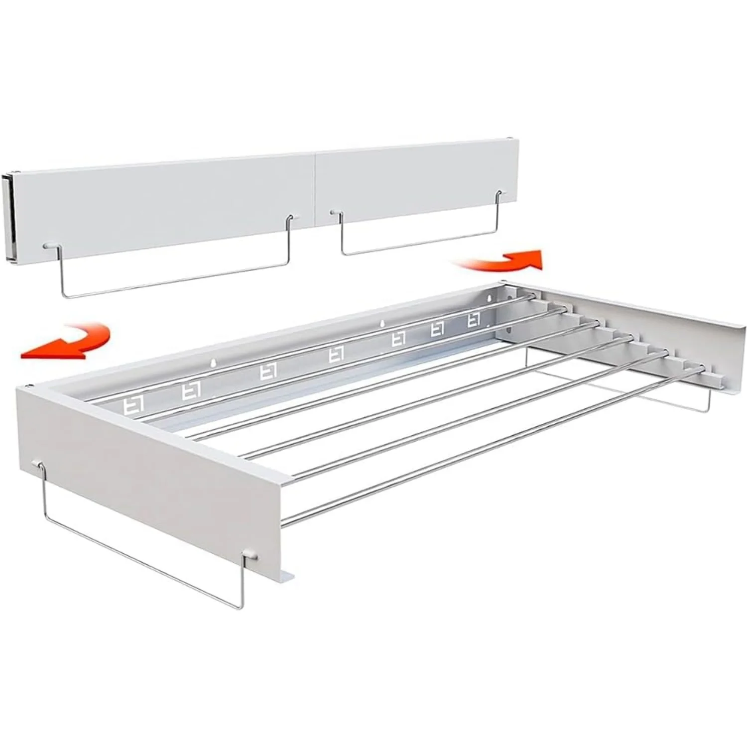 Séchoir à linge mural extensible, séchoir à linge pliable, capacité de charge 30 kg, séchoir mural intérieur ou extérieur, gain de place, design compact et fin, blanc.
