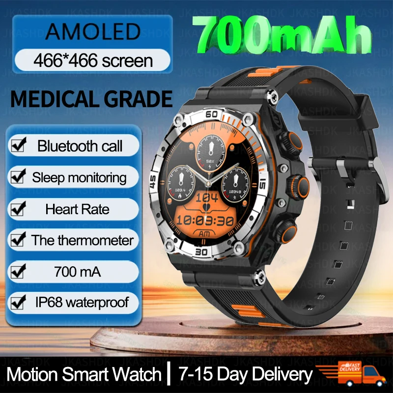 2024 New Smart Watch Men AMOLED 1.43 Inch HD Screen Bluetooth Call Sport Fitness Heart Rate Watches 700 mAH Battery Smartwatch