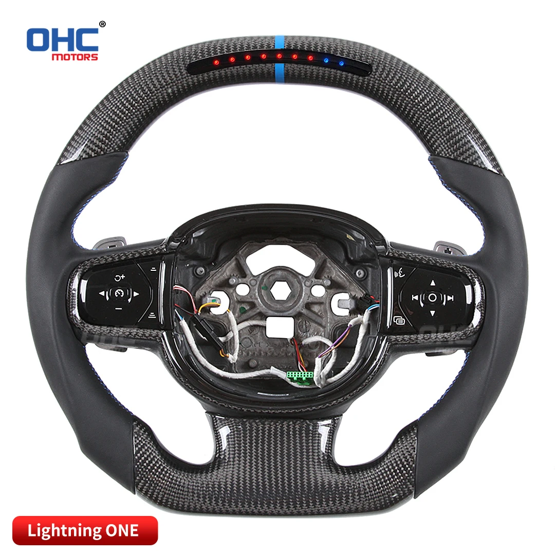 OHC Customized 100% Real Carbon Fiber Leather Light Up LED Racing Car Steering Wheel Compatible for Volvo XC90, XC60, V60, XC40