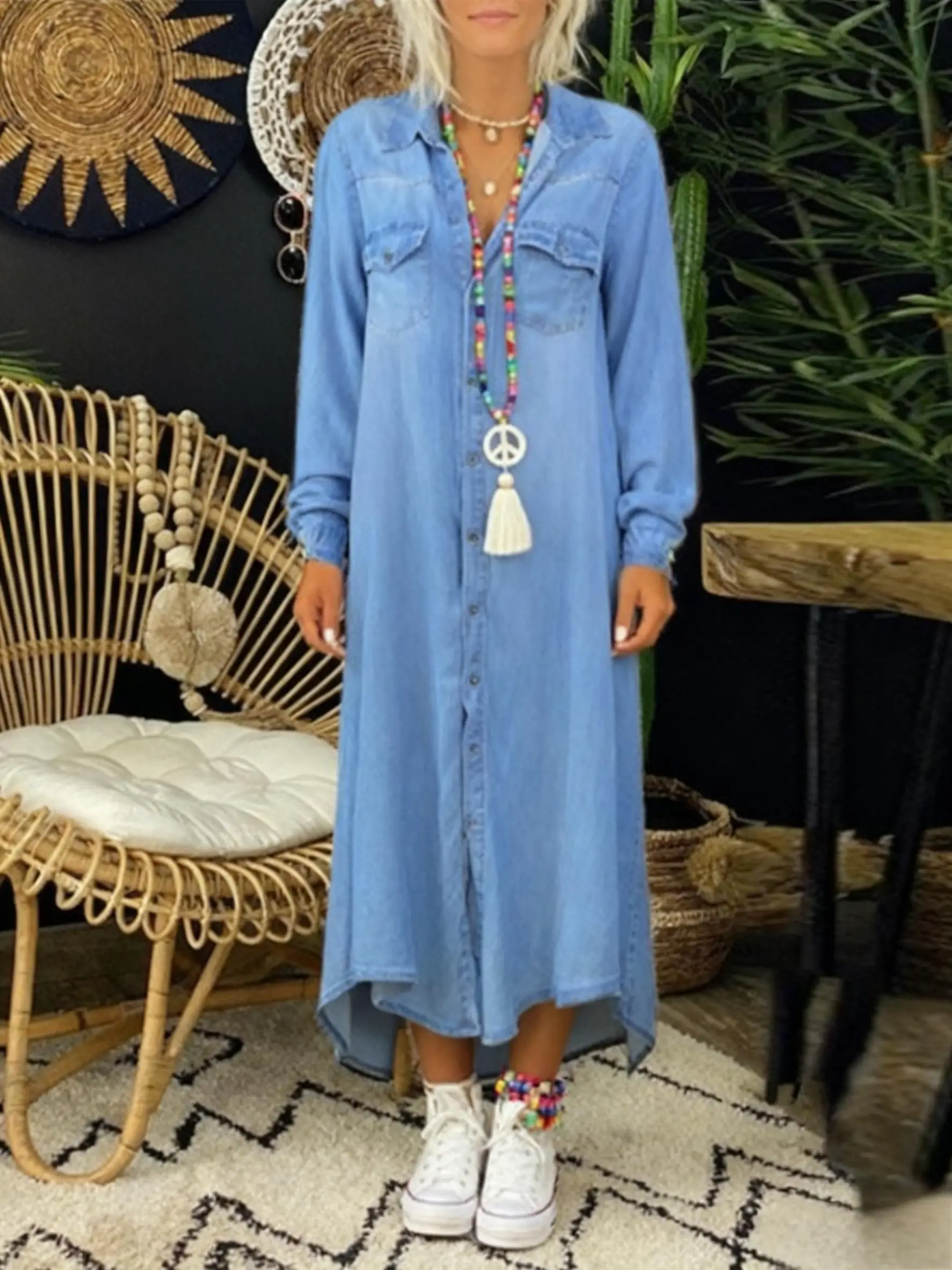 

Длинное джинсовое платье-рубашка для женщин, свободное джинсовое платье-рубашка, женское повседневное джинсовое платье на пуговицах