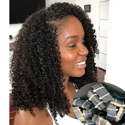 3B 3C Kinky Curly Tape In Human Hair Extensions For Black Women Girls Sassy Curly Brazilian Tape Ins Virgin Hair Mircrolinks