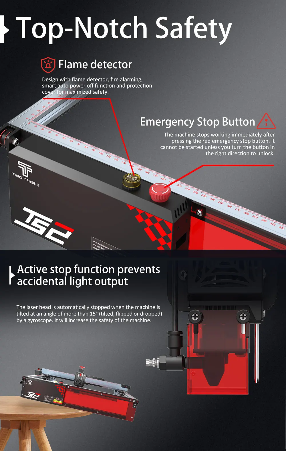 Twotrees TS2 10W Laser Engraver Compressed Spot Technology Emergency Stop Button Flame Detection CNC Laser Engraving Machine