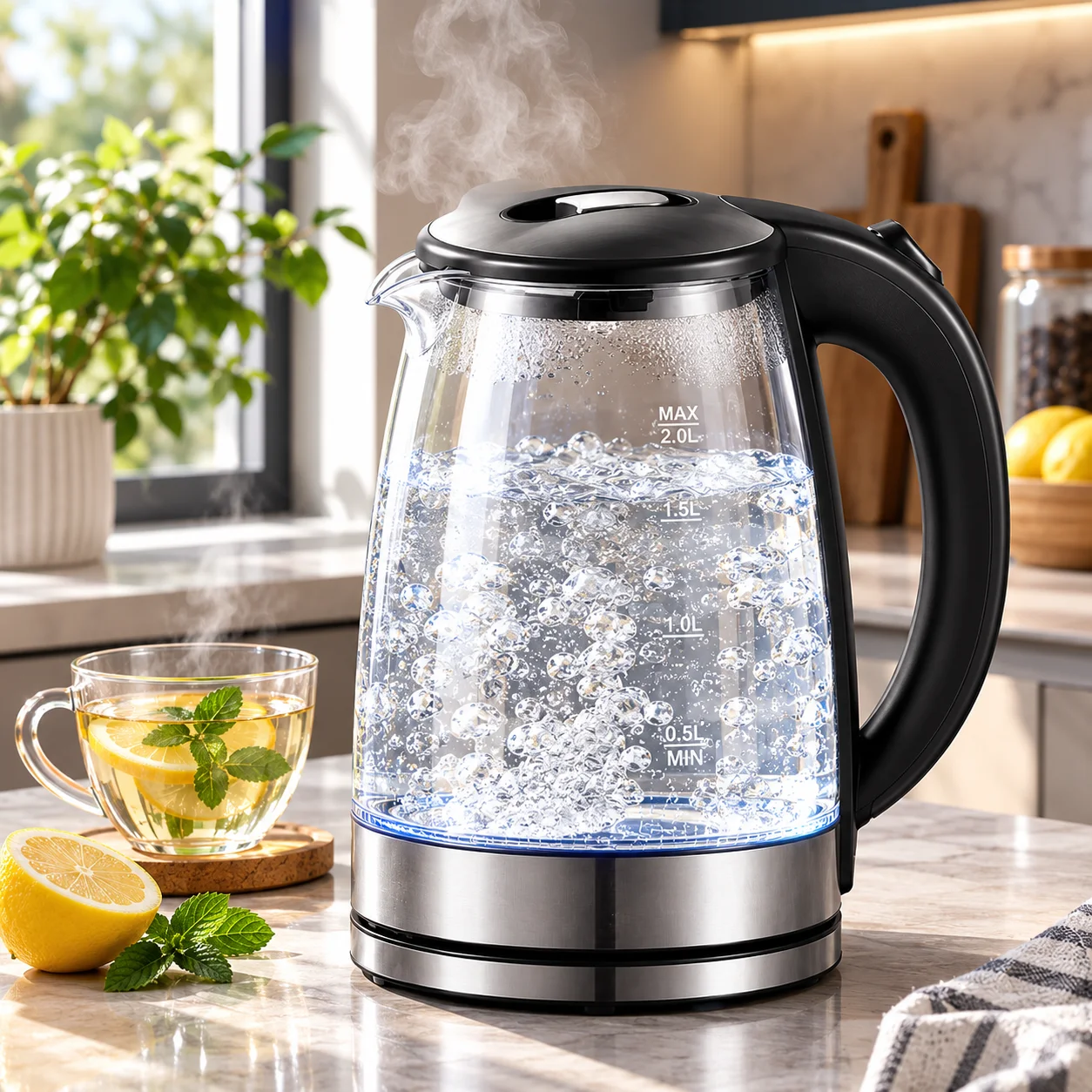 2L Glass Carafe With Measurement Lines And A Non-Slip Base For Accurate Hydration Tracking