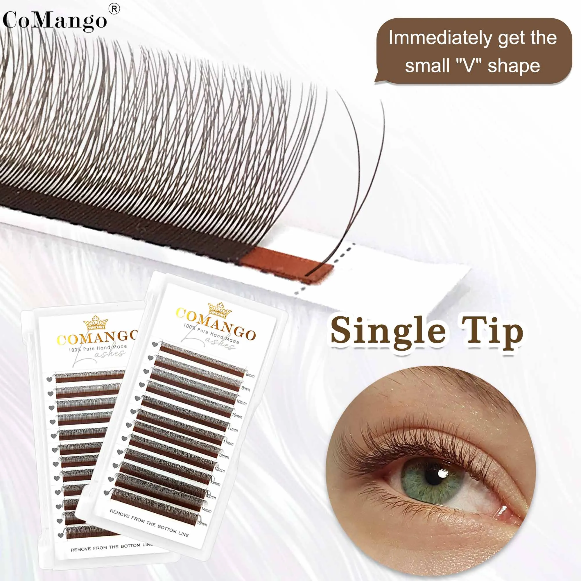 CoMango Brown 1D Y Shape Eyelash Extension B/C/D Curl Russian Volume Fan Single Tip 2D Soft PBT Material False Lashes