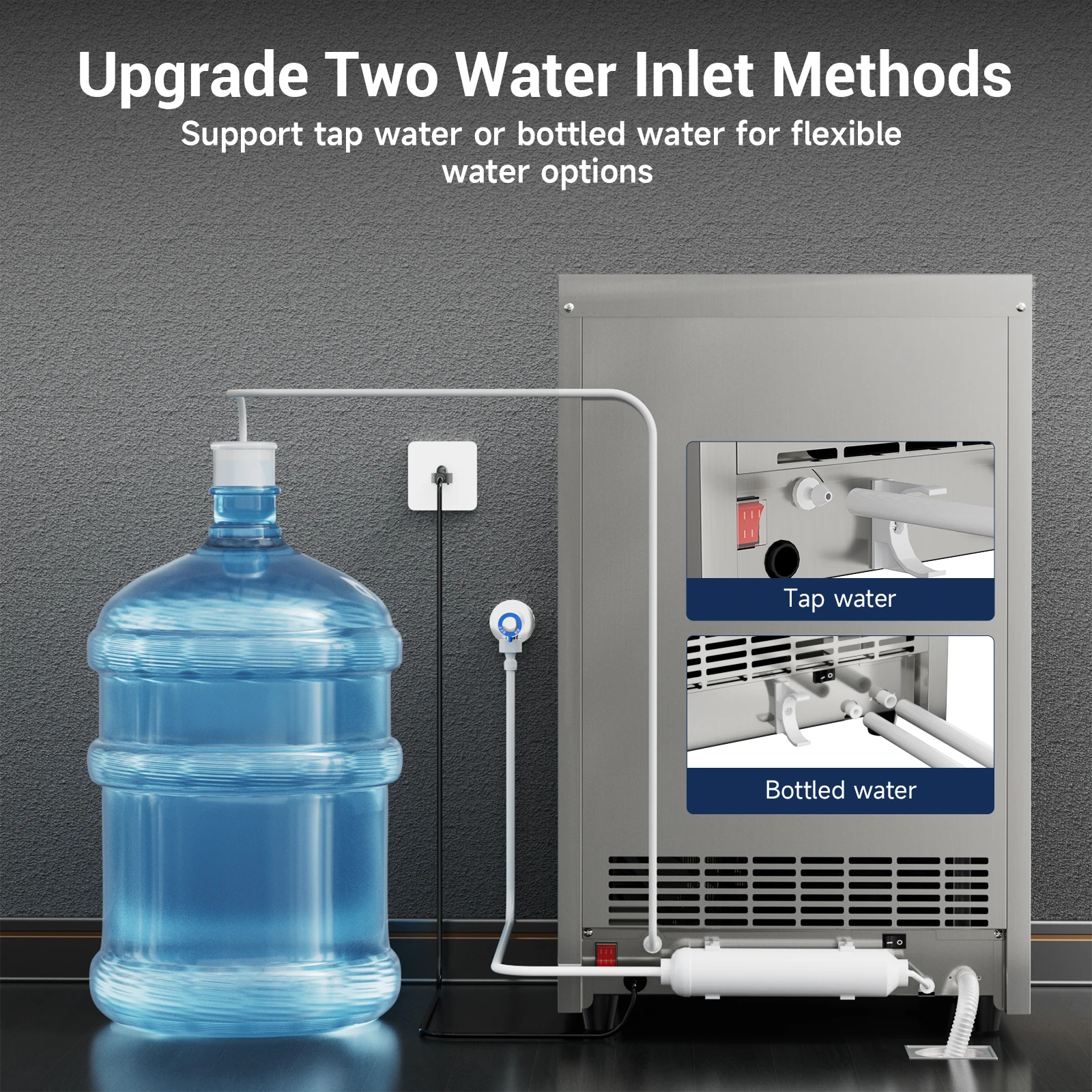 Commercial Ice Maker Machine Stainless Steel Under Counter Ice Maker with 34LBS Ice Bin Freestanding Ice Machine for Home Cafe