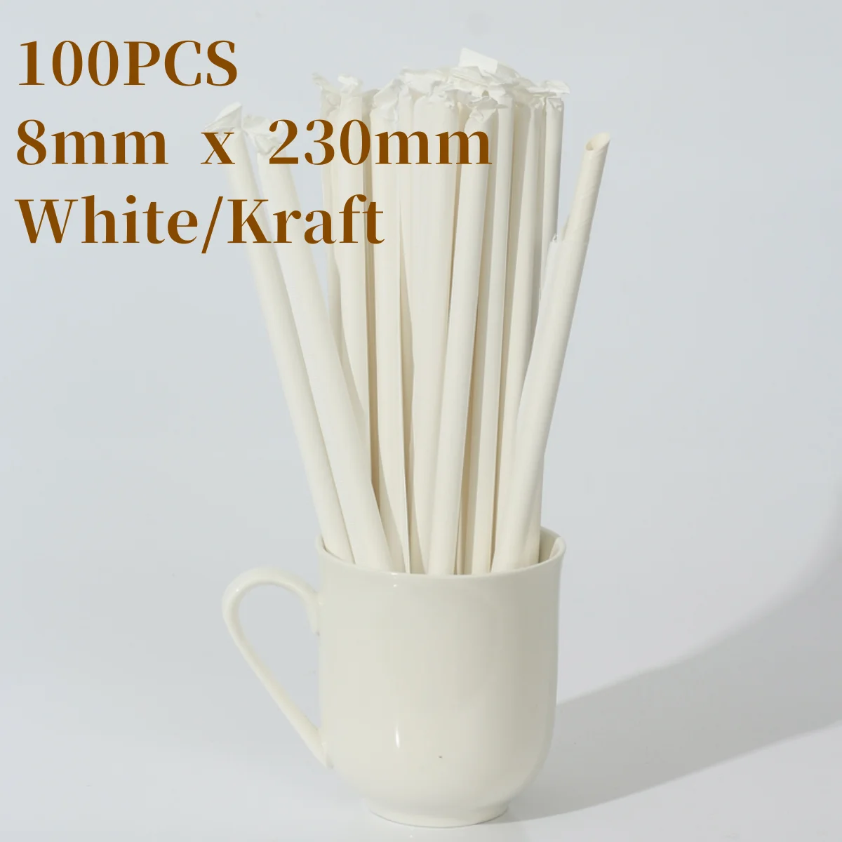 100pcs Individually Wrapped Paper Straws, Biodegradable Dye-Free Premium Paper Straws- Drinking Straws for Juices, Smoothies