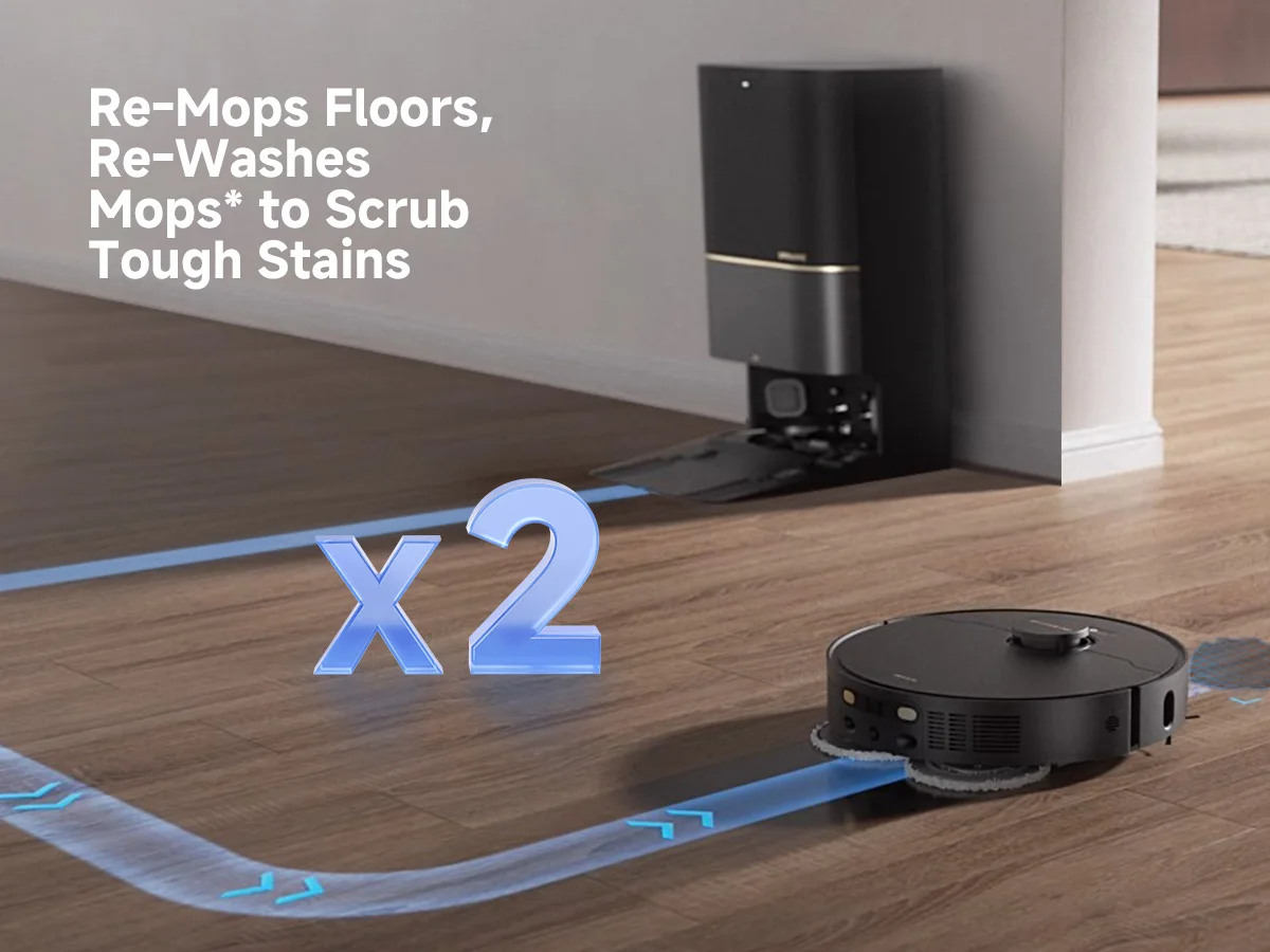 Refurbished DREAME Govac 508 Robotic Vacuum with Removable & Liftable Mop, 12,000Pa Suction, Side Brush Extensive Cleaning, 158°F Mop & Washboard Self Cleaning, Auto-Empty, Auto Refill, liftable Brushes