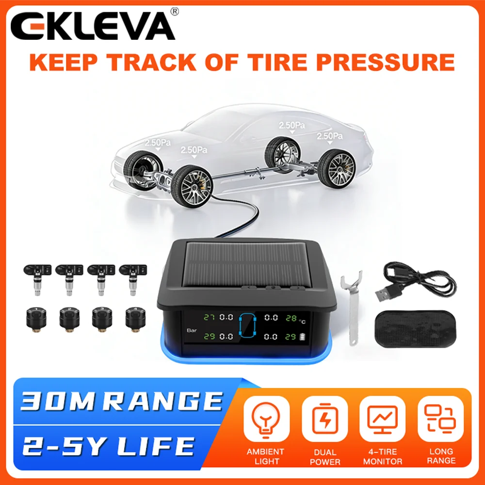 

EKLEVA Tire Pressure Monitoring System with 4 Sensors Tire Pressure Monitor System Universal TPMS for Car Sedan SUV