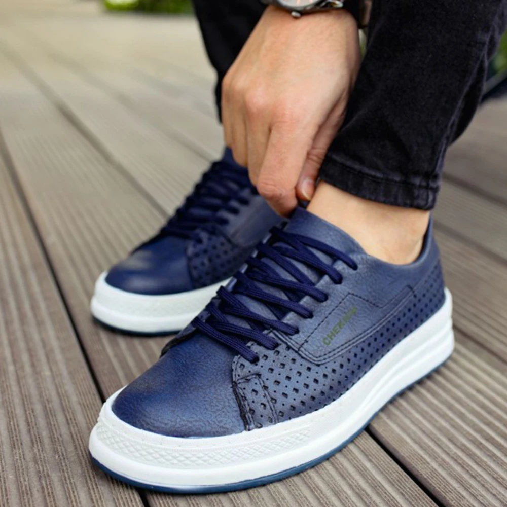 

FOH Store Sneakers for Men Women NAVY BLUE Artificial Leather 2023 Spring Autumn Casual Lace Up Fashion Shoes High Base Sport Comfortable Light Vulcanized Daily Original Odorless Orthopedic Suits Office Wedding 043