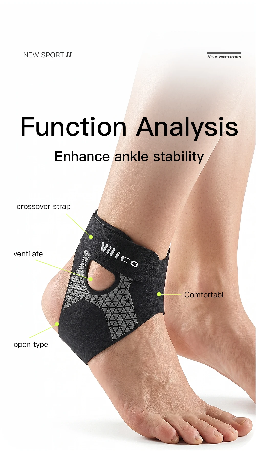 VILICO Atmungsaktive Knöchelstütze Verstellbare Leichte Knöchelbandage für Sport Verstauchungserholung Laufen Basketball – Detail 3