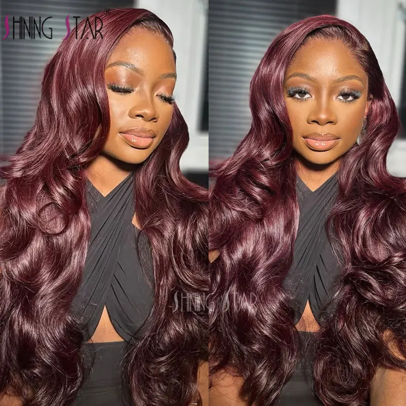 Dark Burgundy Lace Front Wig 13X4 Body Wave Lace Front Human Hair Wigs For Black Women Pre Plucked Hd Lace Frontal Wigs 180%