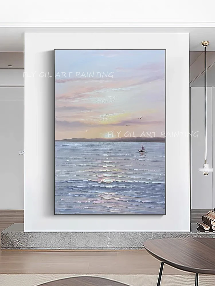 New Design 100% Handmade Seascape Knife Thick Oil Painting Canvas Wall Art Home Decor Canvas Room Paintings Decor Wall Picture