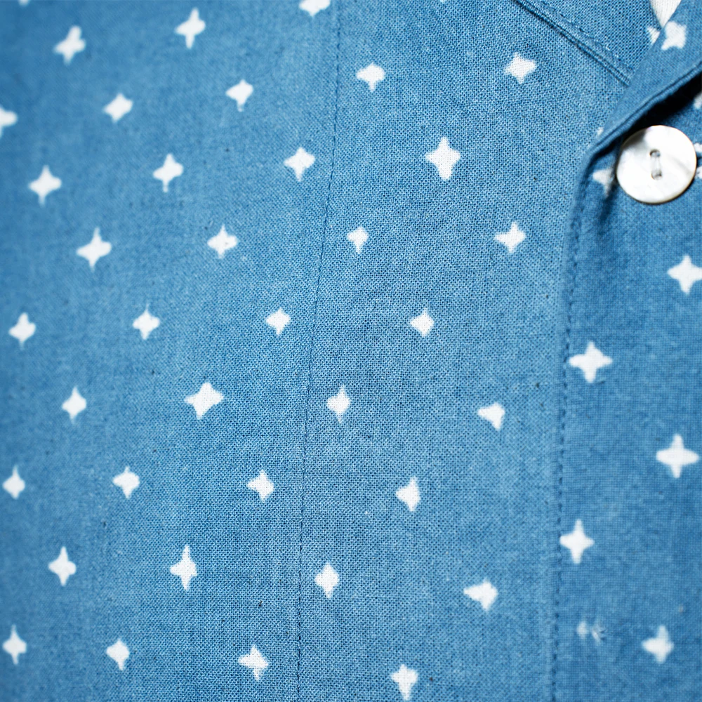 Vintage Indigo Print Shirt Men Summer New Blue Dyed Cuban Lapel Short Sleeve Single Breasted Shirt Cotton Casual Cardigan Tops