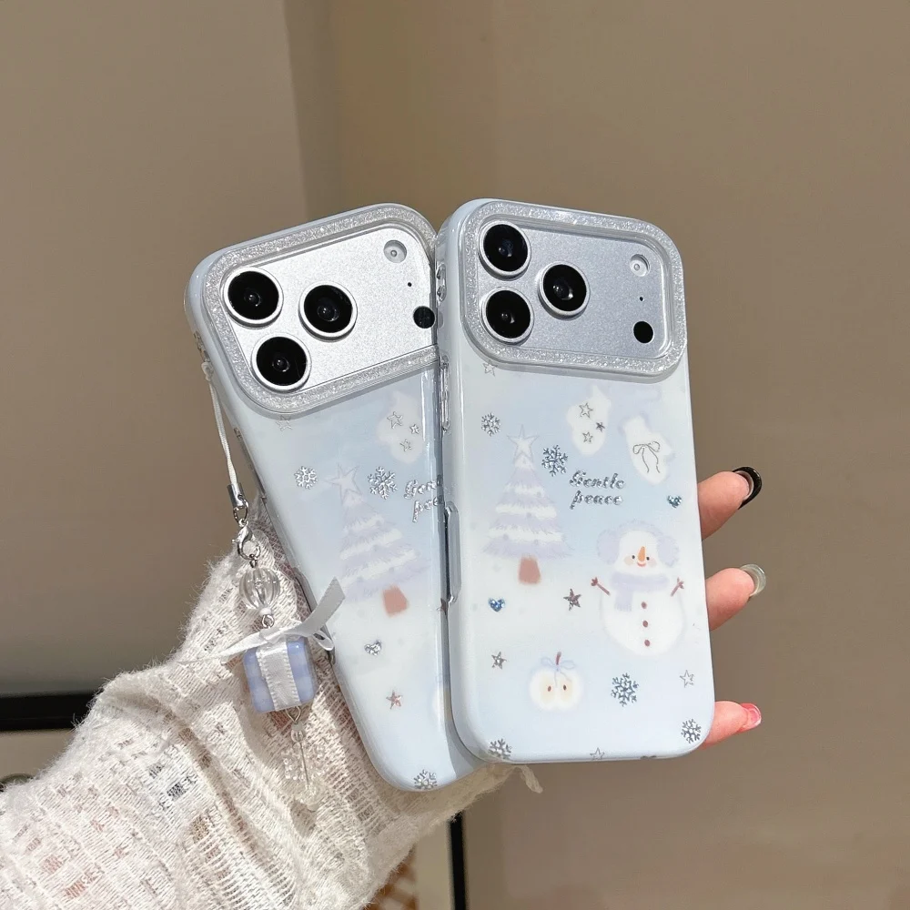 

Korean INS cute snowman snowflake phone case for 17 16 ProMax 14 15 Pro protective cover fashion simple new shock-proof Fundas