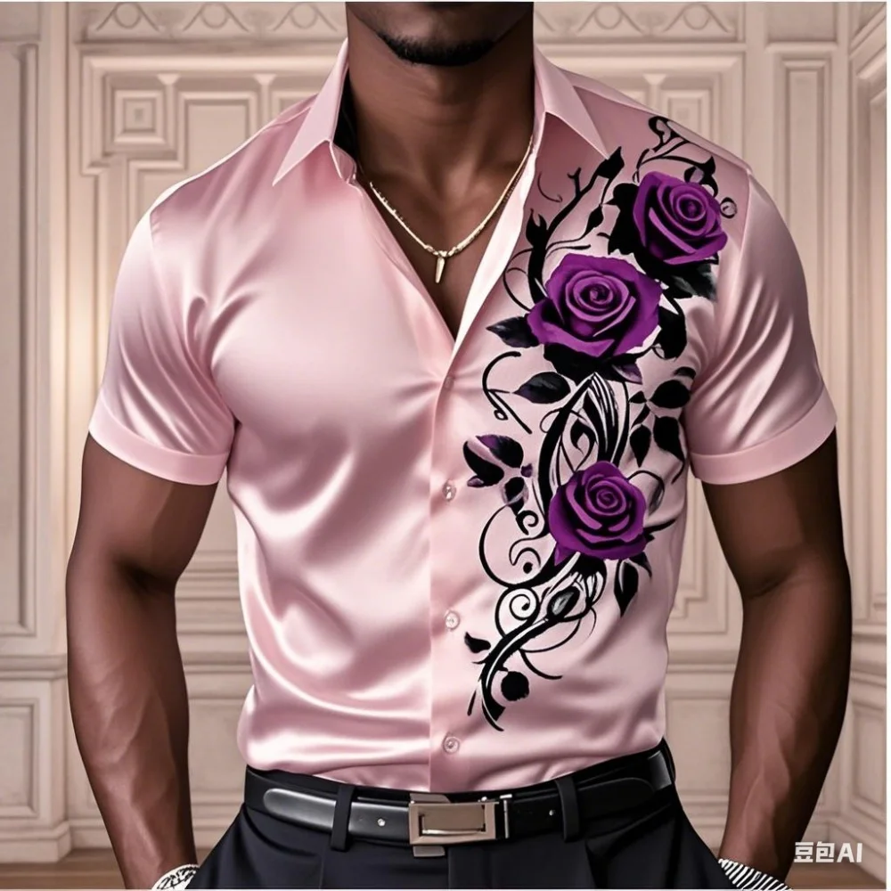 高級メンズローズシャツ、カジュアルで快適なボタンダウン長袖シャツ、ファッショナブルなフォーシーズンシャツ、プラスサイズのデザイン