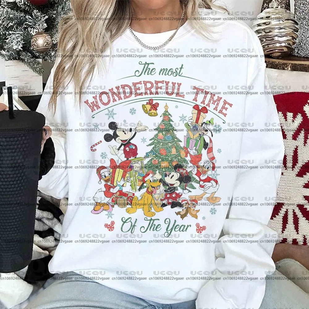 تي شيرت ديزني للعطلات تي شيرت علوي من القطن ديزني هدية رياضية Y2k حفلة عائلية ميكي للجنسين هوديي عيد الميلاد البلوز