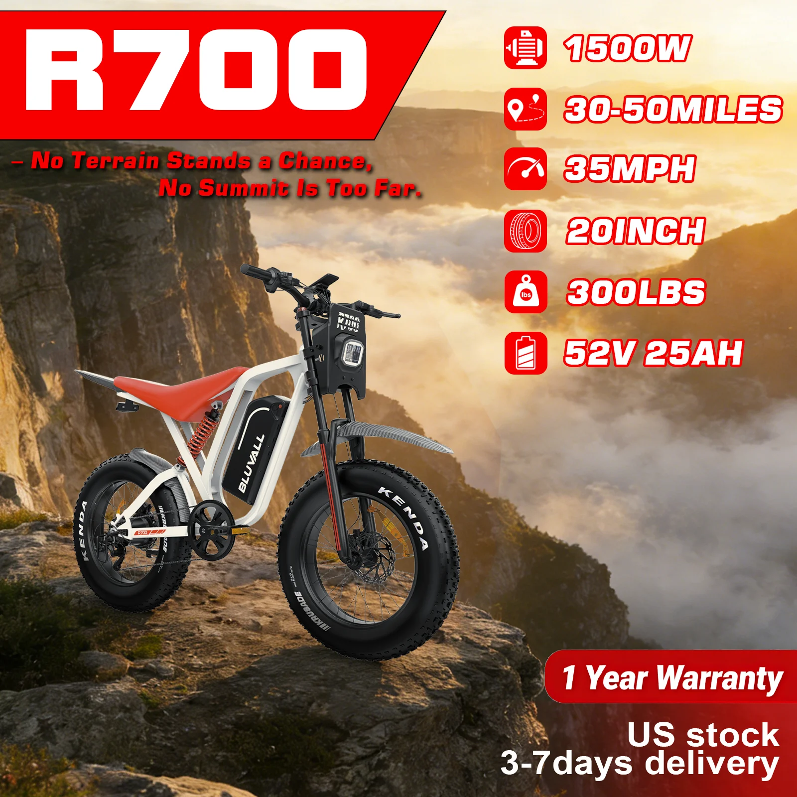 

Adults 20" Fat Tire Electric Mountain Bike 1500W Motor 52V 25Ah Removable Battery All Terrain E-Bike Moped for Men