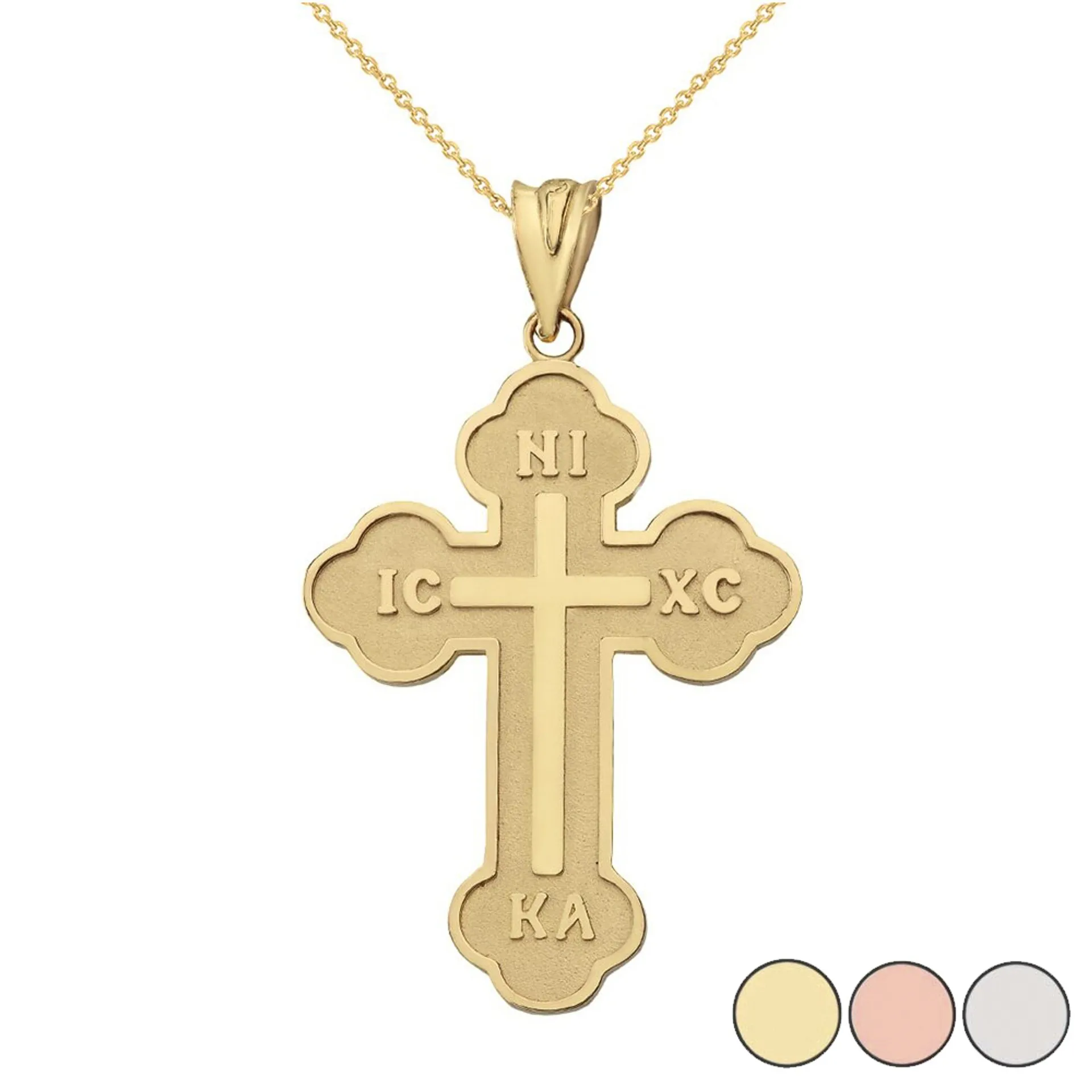 Large 18K Gold Plated Gold Saint Nicholas Greek Orthodox Cross Pendant Deep Engraved Etched Pendant Cross Necklace Gift for Him