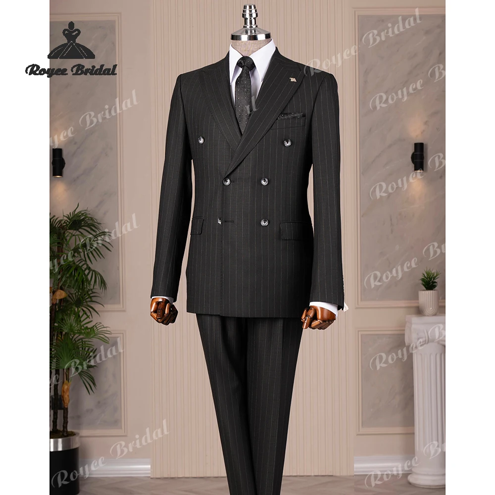 Strepen Tweedelig Piek Revers Herenpak Bruiloft 2026 Double Breasted Pak Aangepaste trajes para hombre