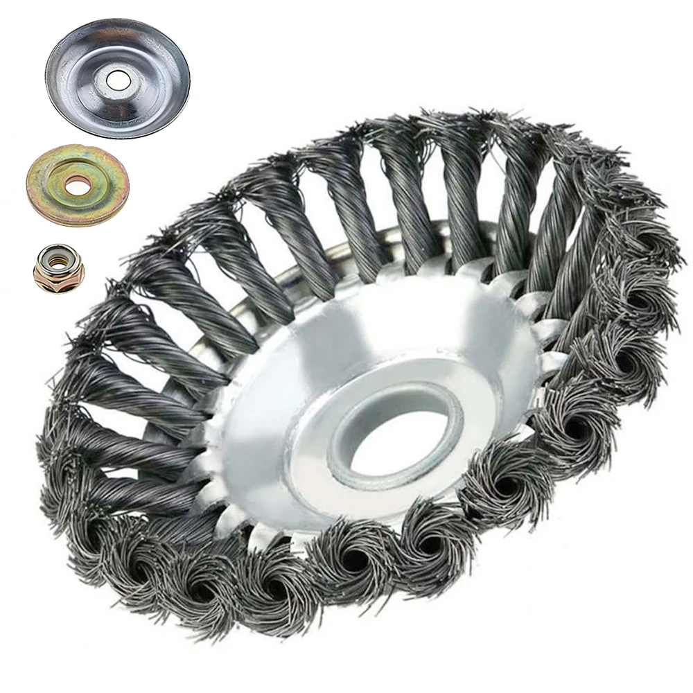 8 Zoll Stahldraht-Unkrautbürstenrad für Rasentrimmer und Freischneider, 25,4 mm Bohrung, Rostentfernung, Unkrautbekämpfung, Gartenreinigungswerkzeug