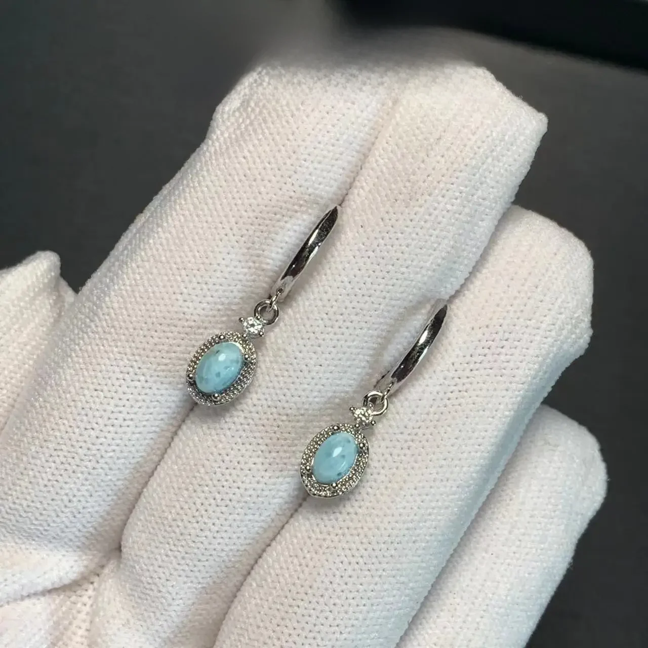 HEYYA STONE Naturalne kolczyki kółka Larimar dla kobiet 925 Posrebrzane kolczyki Prosta biżuteria z kamieni szlachetnych w klasycznym stylu — zdjęcie 2