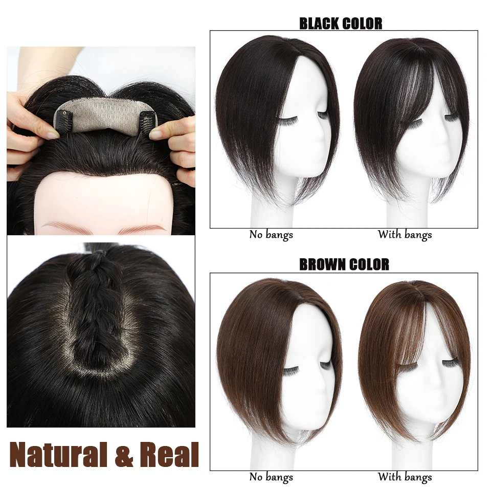 Dazzeal Hair Toppers For Women Straight Crab Hair Clips Extensions Black Brown Hair Piece With Bangs Natural Topper Human Hairs