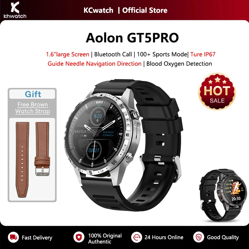 KHwatch GT5PRO ساعة ذكية 1.6 بوصة شاشة كبيرة بلوتوث دعوة 100+ أوضاع رياضية تتبع اللياقة البدنية ساعة ذكية 340 مللي أمبير للرجال والنساء