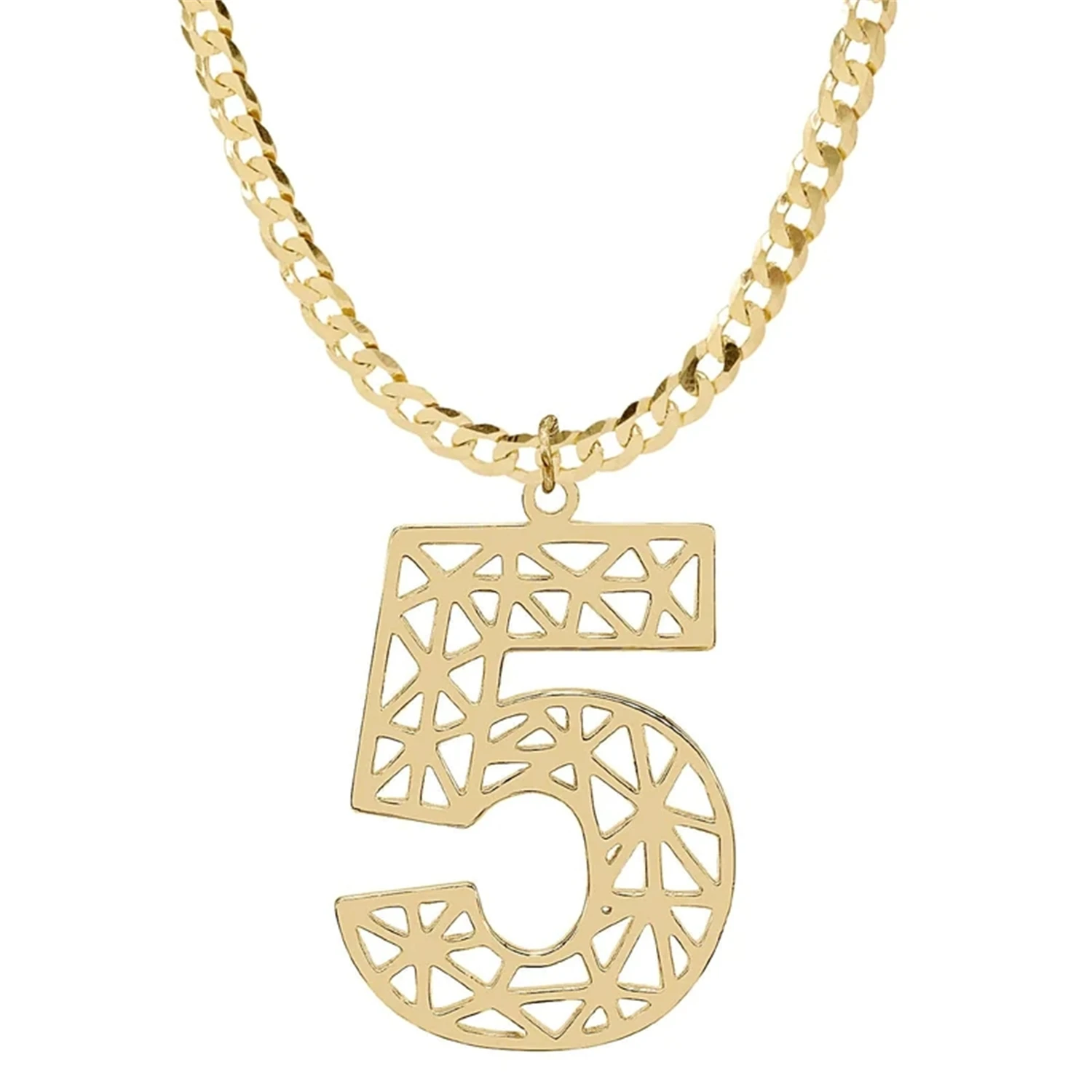 Cutout Block Number Necklaces Customized Stainless Steel Hollow Number Pendant FigaroChain Necklace Gift for Mom Fashion Jewelry