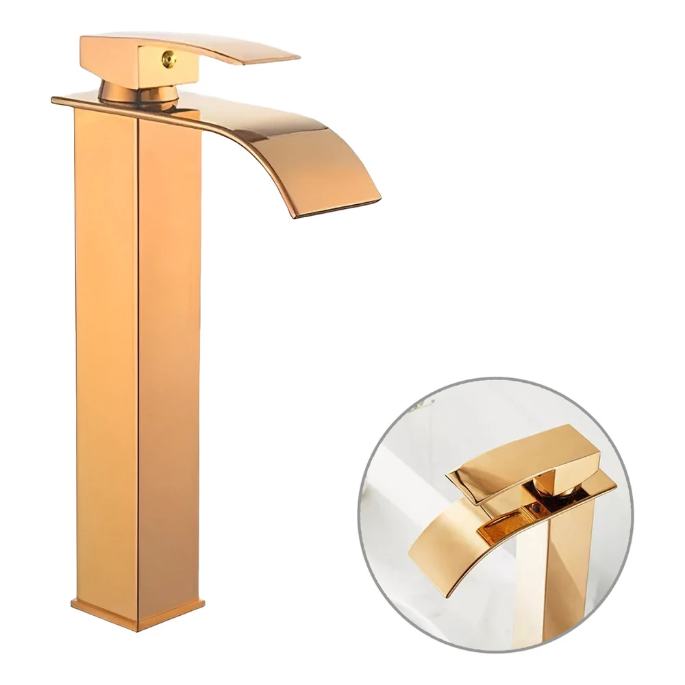 Faucet For Bathroom Lavabo Sink Cuba Monocommand Mixer Cascade High 103-04LR Rosa Gold