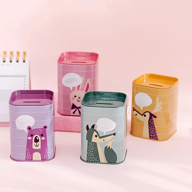 Tirelire carrée en fer blanc avec animaux pour enfants, tirelire, jouet sûr pour la décoration de la maison, ornements, cadeau d'anniversaire, 1 pièce