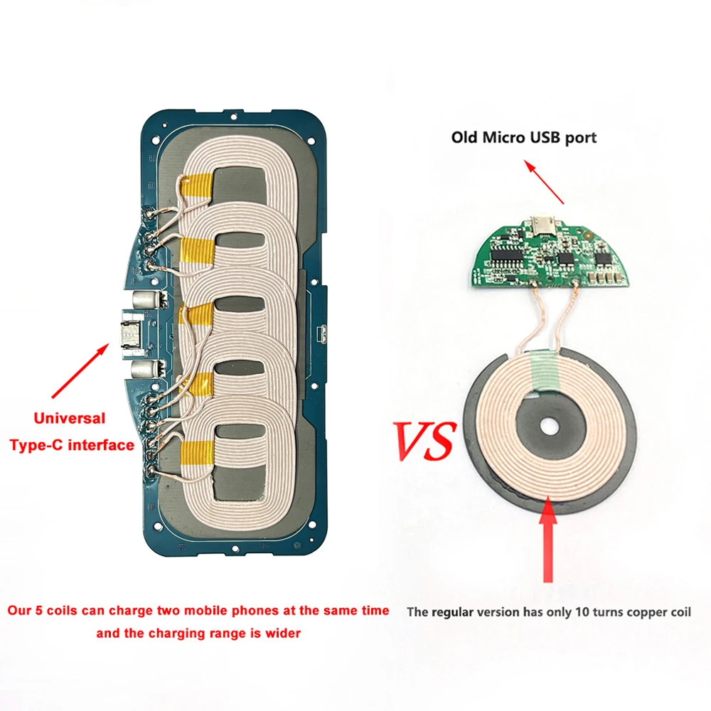 5 Coil DIY Wireless Charging Desk Table Car Accessories Mobile Phone Qi Wireless Charging Coil Module Circuit Board Charger PCBA