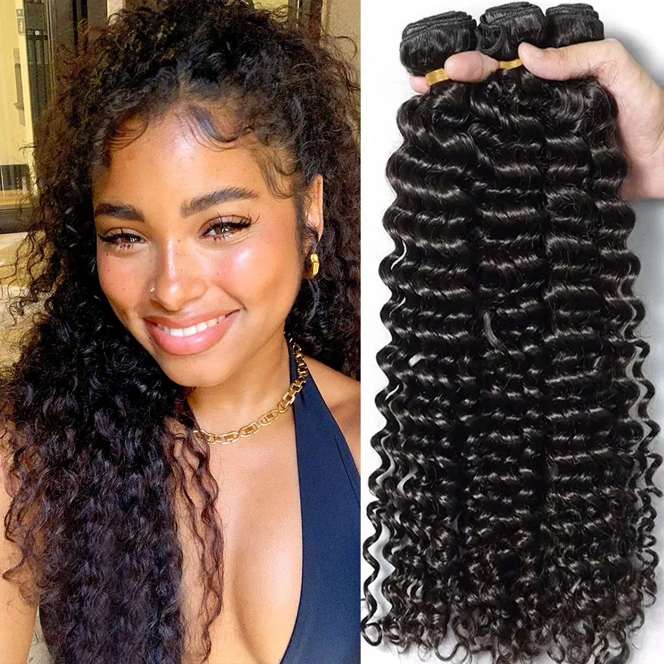 

Peruvian Deep Wave Bundles Human Hair Water Wave Loose Deep Wave Curly Bundles Human Hair 1 3 4 Bundles Long Hair Extensions