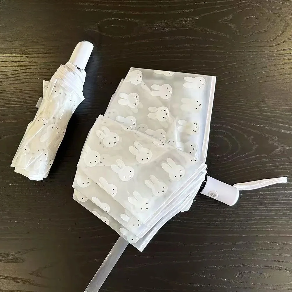 Niedlicher Miffy Kawaii mattierter transparenter Regenschirm, schöne Studenten, vollautomatisch, tragbar, Cartoon-Kaninchen, faltbarer Regenschirm, Geschenk