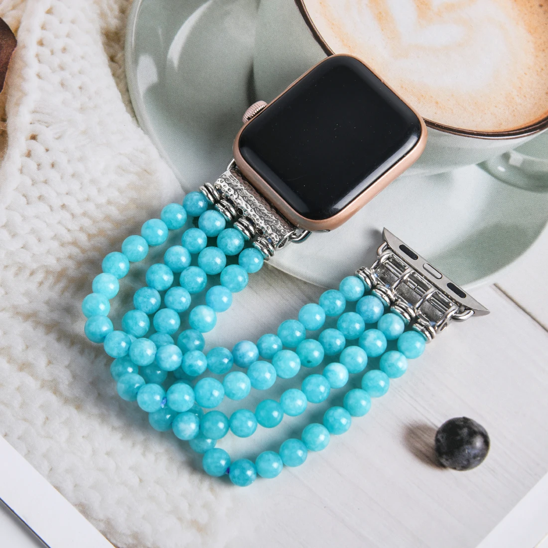 Strap for Apple Watch Band 42mm 44mm 40mm 38mm 41mm 45mm Colorful Comfortable Handmade Natural Stone Beads Strap for Iwatch