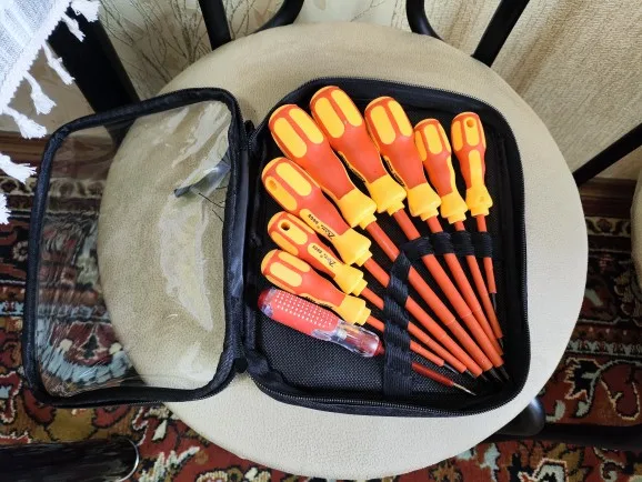 High Safety Magnetic Insulated Screwdriver Set Cross Flat Multi Bits Multifunctional Electrician Electrical Repair Hand Tools photo review
