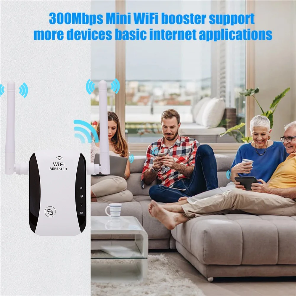300Mbps مكرر واي فاي لاسلكي طويل المدى إشارة الداعم اثنين من هوائي قوي استقبال إشارات وضع AP دعم منافذ إيثرنت