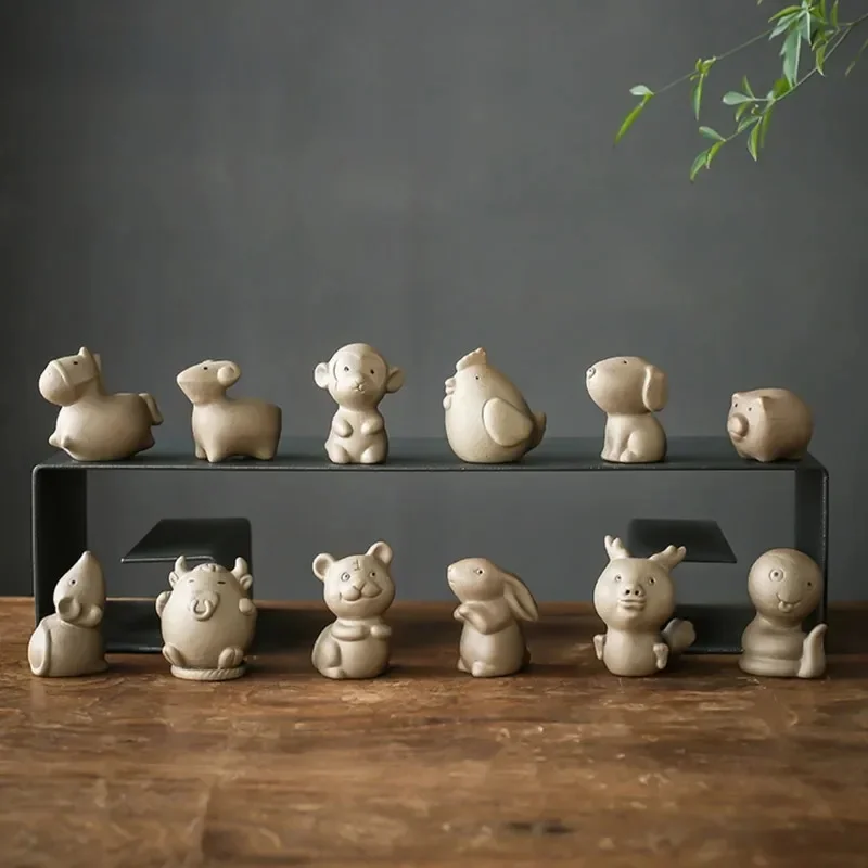 Poterie du zodiaque chinois, petit animal de compagnie de thé, artisanat de sculpture fait à la main, ornements de statue animale, décoration de figurine de thé, décor de service à thé, 1PC