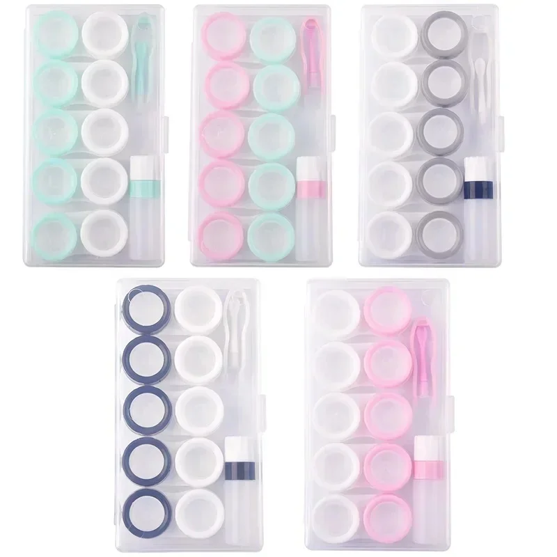 Boîte de lentilles de contact pour femme, étui de voyage, conteneur de trempage, élève de beauté, 5 paires
