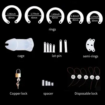 Silikonová klec cudnosti mužský penisový zámek s 5 penisovými kroužky sexuální hračky pro sissy muže femboy nosítka BDSM gay erotické uretrální zařízení 8 nejlepší prodej sissy v kleci - №3