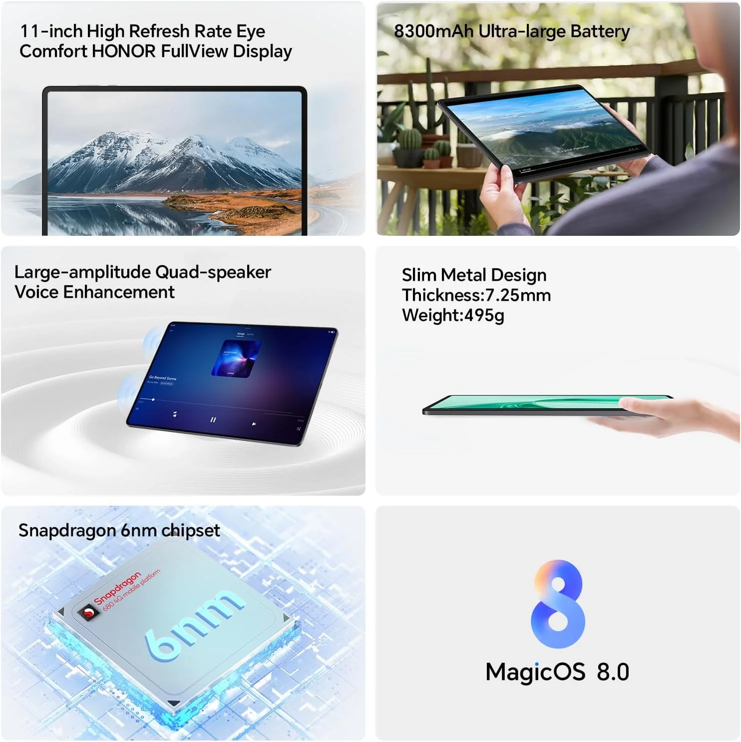 تابلت HONOR Pad X8a WIFI إصدار الاتحاد الأوروبي Snapdragon 680 4GB 128GB 11 بوصة 90 هرتز عرض 8300 مللي أمبير بطارية أندرويد 14 واي فاي تابلت