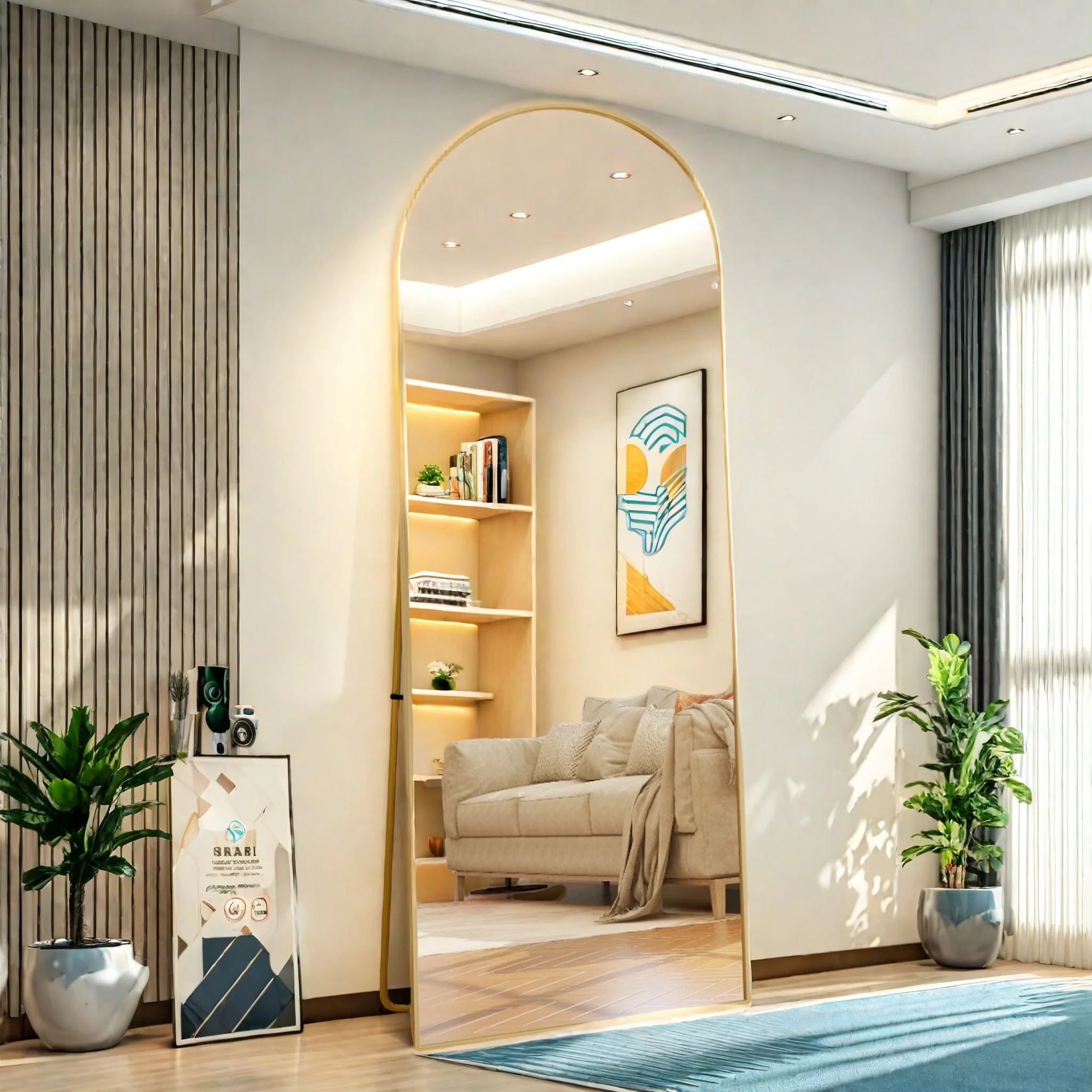 Miroir sur pied 164 x 54 cm, cadre en alliage d'aluminium, miroir pleine longueur avec support, grand miroir mural pour chambre,