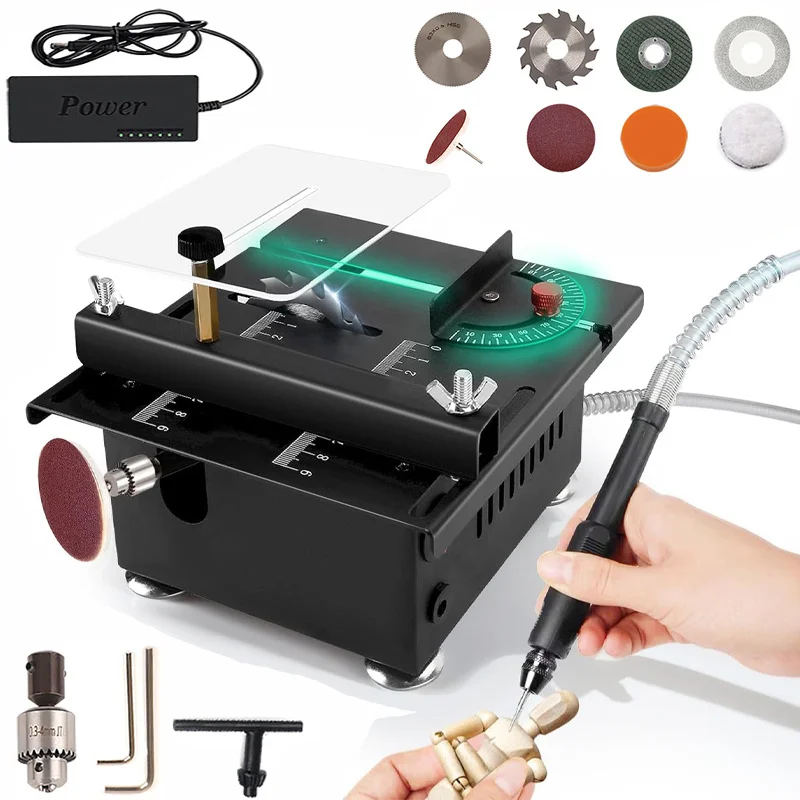 Mini scie de table 100W, 6000 tr/min, petite scie électrique de menuiserie, scie de table électrique artisanale, machine à découper pour le bricolage, le modèle réduit, l'artisanat, lame de 16 mm
