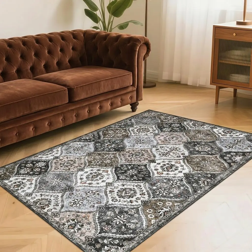 Tapis vintage lavable, 80x150 cm, grand accent oriental, tapis antidérapant à motif floral, pliable, à poils ras, pour intérieur, cuisine, chambre, salon