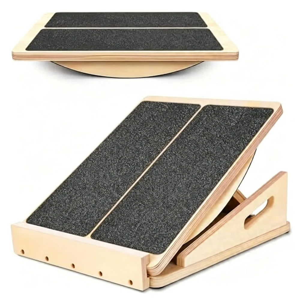 Planche d'équilibre et planche inclinée professionnelles en bois, planche inclinée à quatre niveaux réglables et étireur de mollets, planche d'étirement pour genoux, chevilles, talons, pieds et jambes