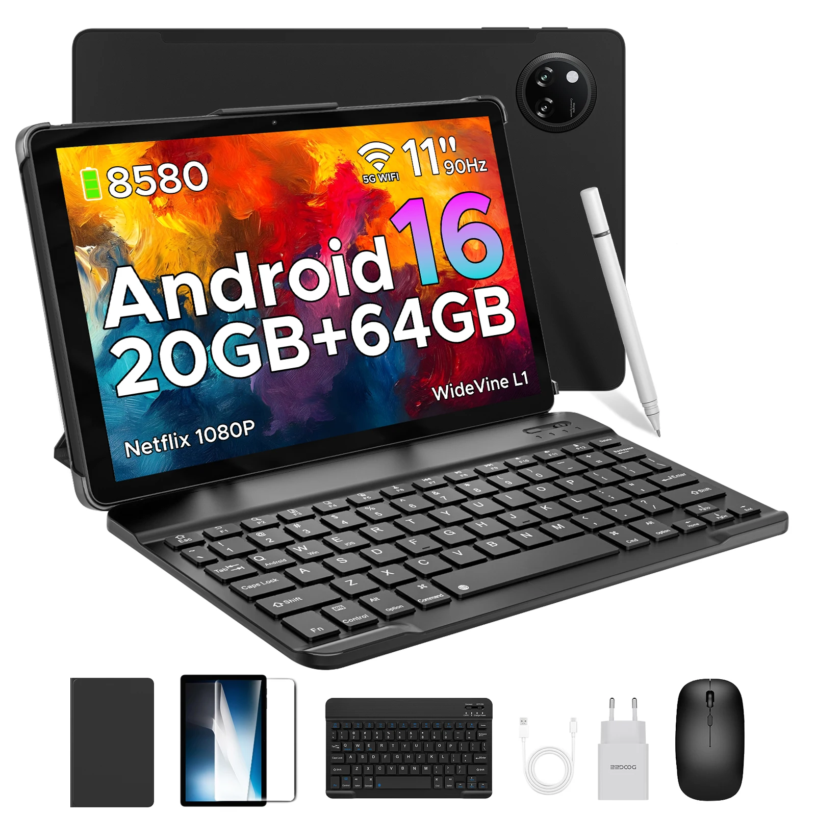 

DOOGEE Tab A9+ Android 16 2 in 1 Tablet PC 11" HD 90Hz Display T7200 Octa-Core 20GB RAM 64GB ROM 8580mAh Battery Widevine L1