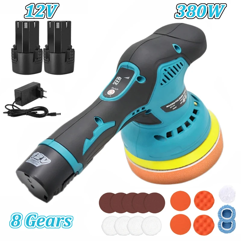 12V Cordless Car Polisher 8 Gears W Electric Polishing wating Machine For Repairing scars Sander Polisher With 2 Battery