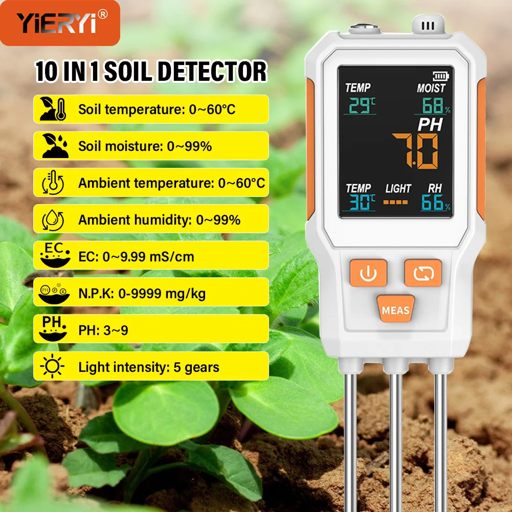 7 in 1 Soil NPK PH EC Meter Soil Moisture Temp Ambient Humidity Light Tester Digital Garden Plant Soil Detector Sensor