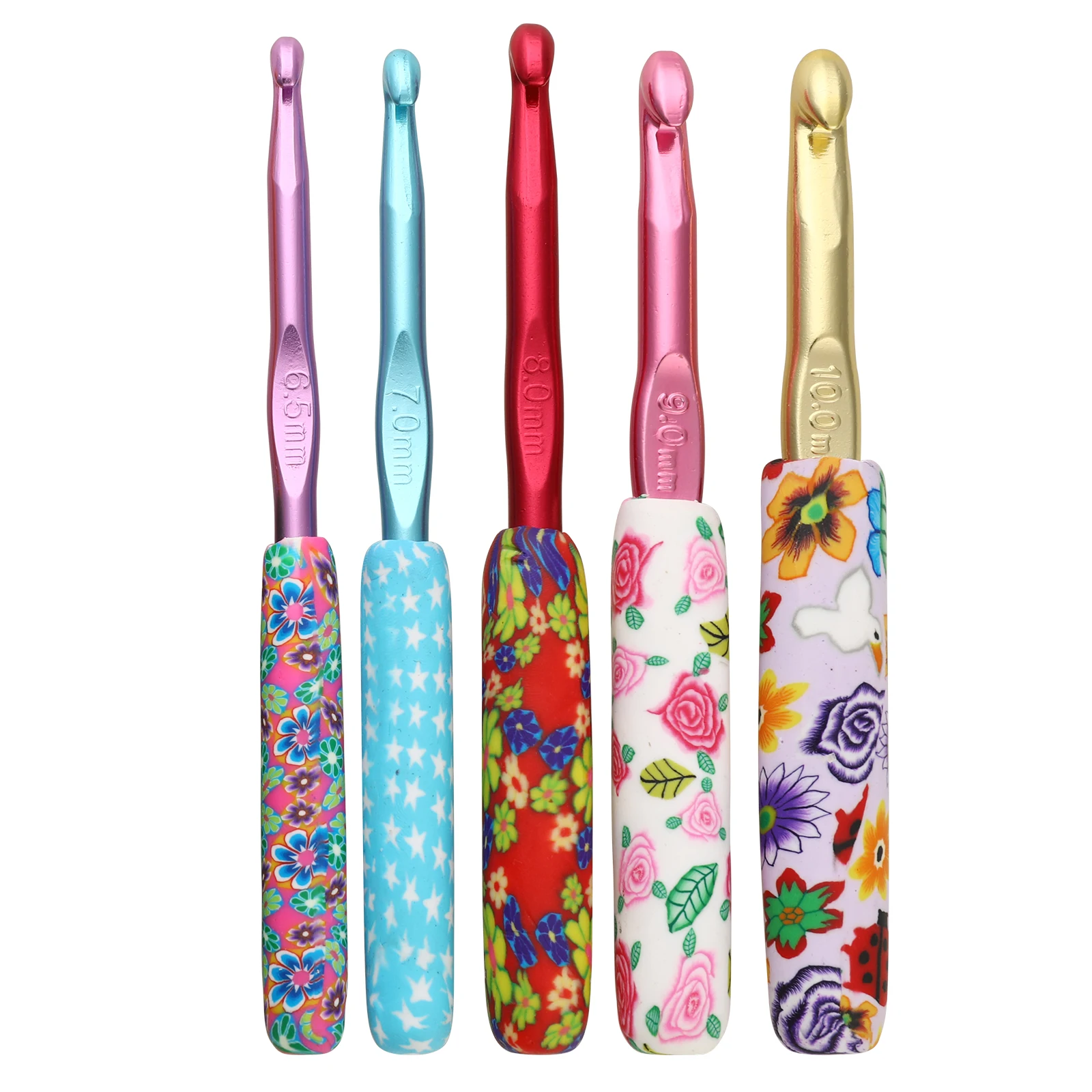 

2.0-10.0MM Beautiful Floral Pattern Polymer Clay Crochet Hooks - DIY Knitting Needles for Sweaters and Scarves
