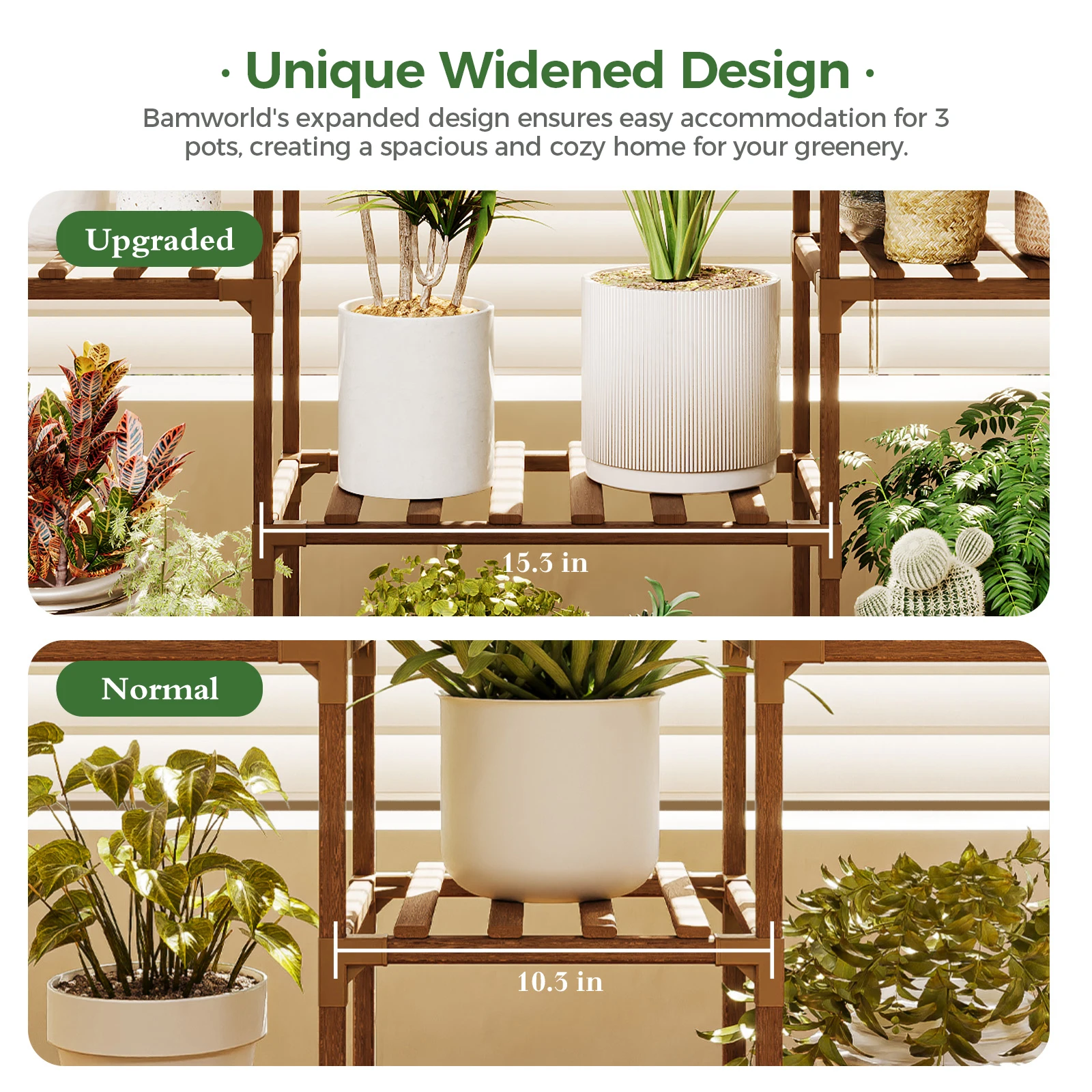 Bamworld نبات داخلي حامل نبات معلق الجرف 7 الأواني طويل القامة سلم حامل النبات كبير الخشب زهرة حامل غرفة المعيشة رف متعدد